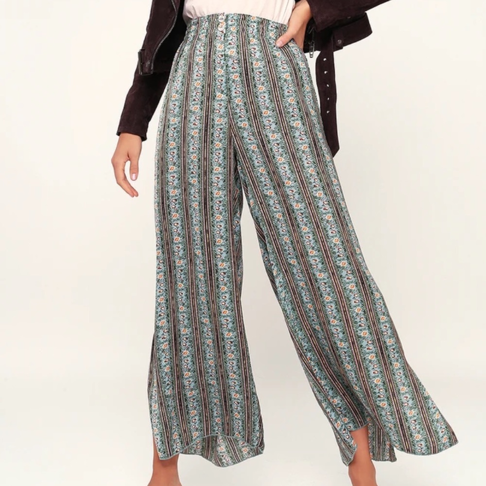 Take Your Tie Off Sage Green Multi Print Wide-Leg Pants, XS